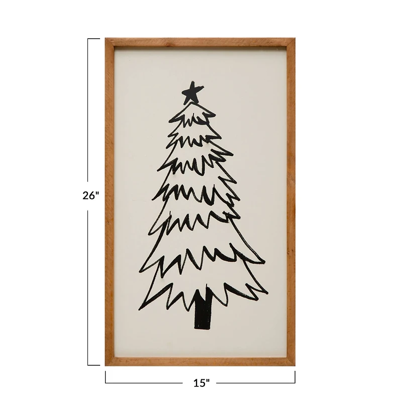 Hello Honey® 26" Black & White Tree with 9 Hooks Wood Framed Wall Décor