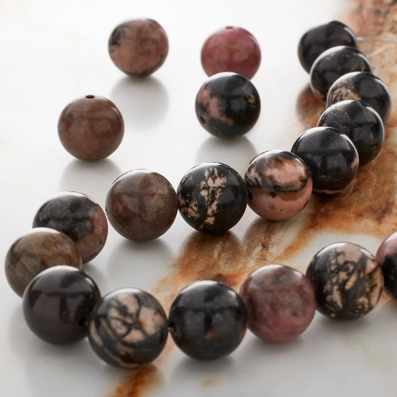 Brown & Black Rhodonite Round Beads by Bead Landing