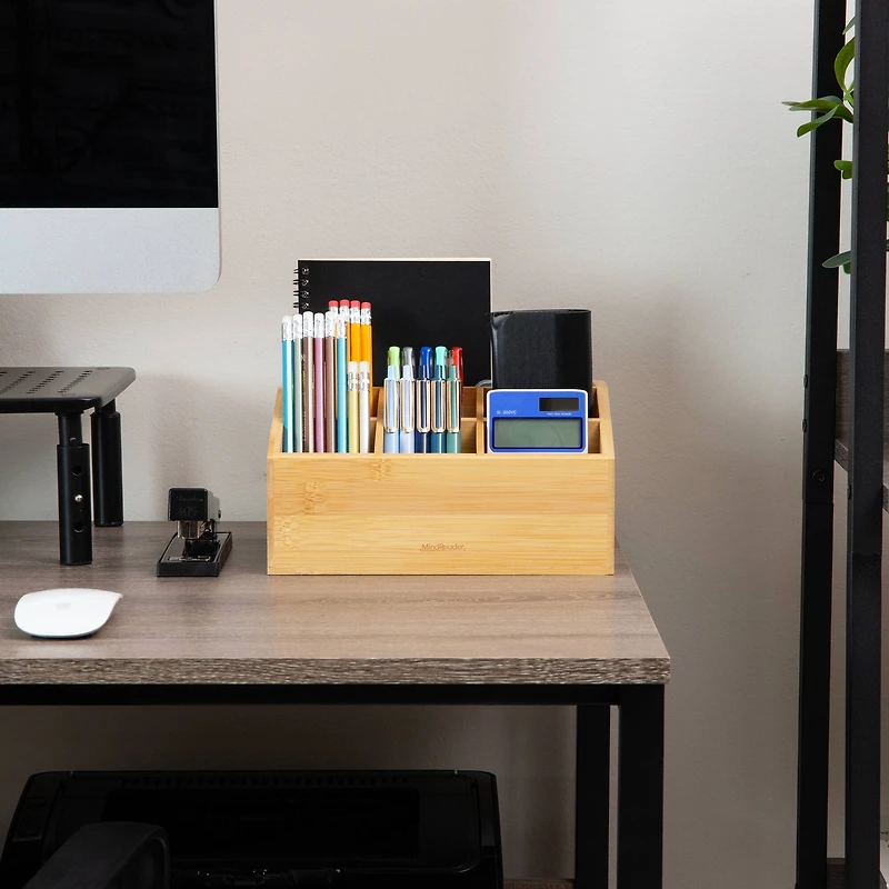 Mind Reader Desktop Organizer, 7-compartment, Office Essentials, Modern, Office, Bamboo, Brown