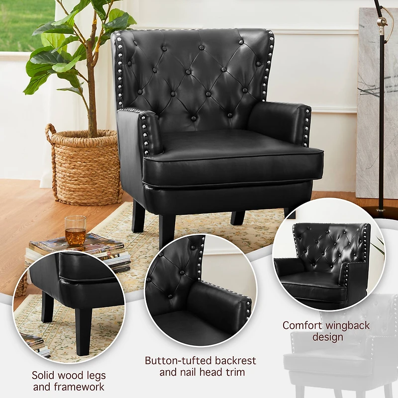 Glitzhome® Modern Leatherette Button-Tufted Accent Armchair