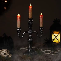 14" Antique Silver Skull Trio Halloween Candelabra Décor
