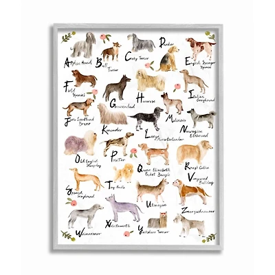 Stupell Industries Chic Alphabet of Dogs with Floral Detail Framed Wall Art