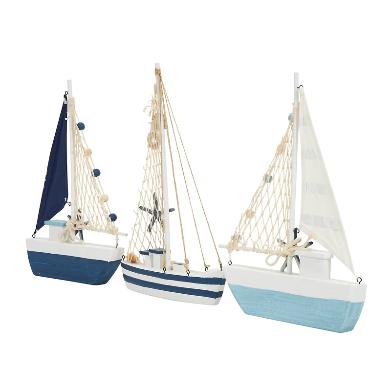 Blue Sail Boat with Netting & Starfish Sculpture Set