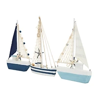 Blue Sail Boat with Netting & Starfish Sculpture Set
