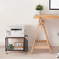 Rustic Brown 2-Tier Printer Cart with Wheels & Storage Bag