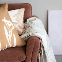 Hello Honey® Mustard & Cream Embroidery Bird Cotton Slub Lumbar Pillow