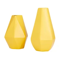 CosmoLiving by Cosmopolitan Yellow Iron Contemporary Vase, 12" x 10"