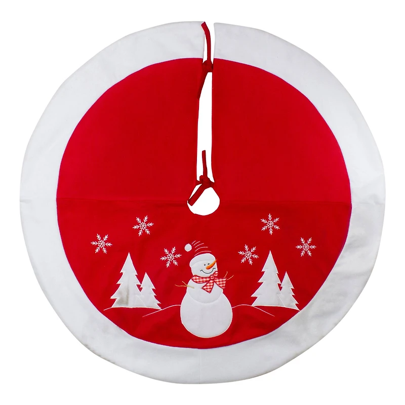 36" Red & White Winter Snowman Embroidered Christmas Tree Skirt