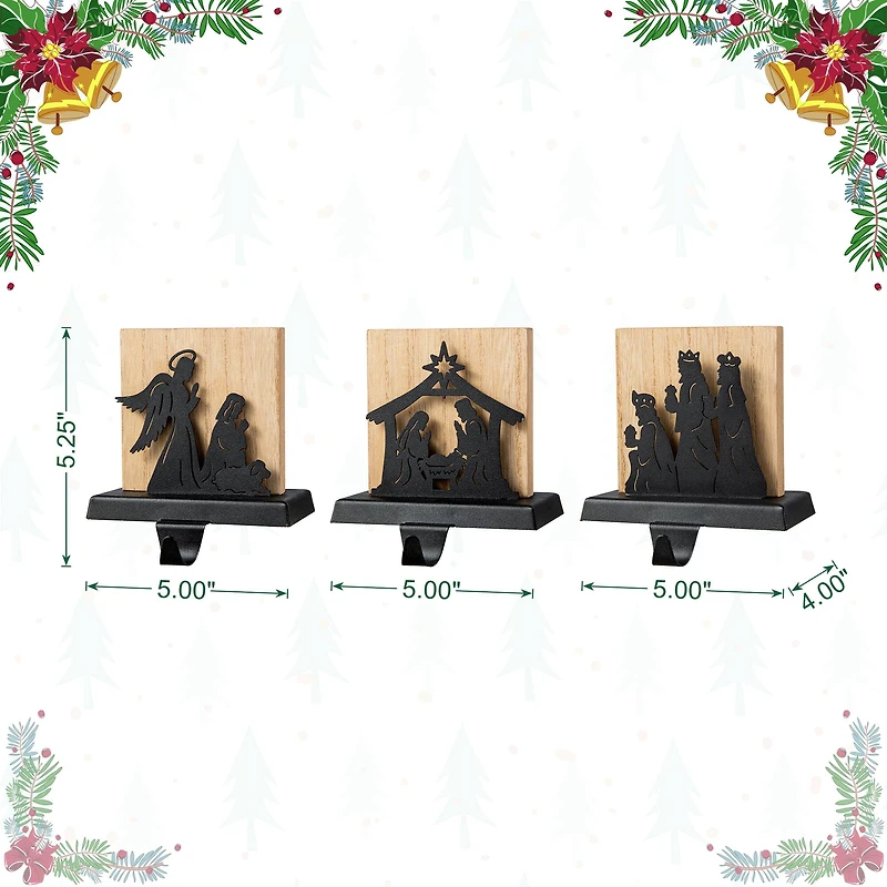 Glitzhome® 5" Christmas Metal Nativity Scene Stocking Holder Set