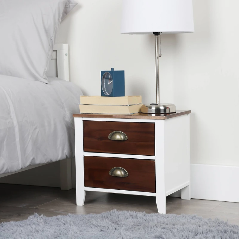 Mind Reader Woodland Collection Brown & White 2-Drawer Nightstand