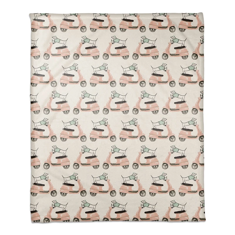 Dog Scooter Pink Mint 50" x 60" Coral Fleece Blanket