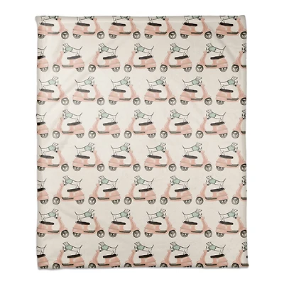Dog Scooter Pink Mint 50" x 60" Coral Fleece Blanket