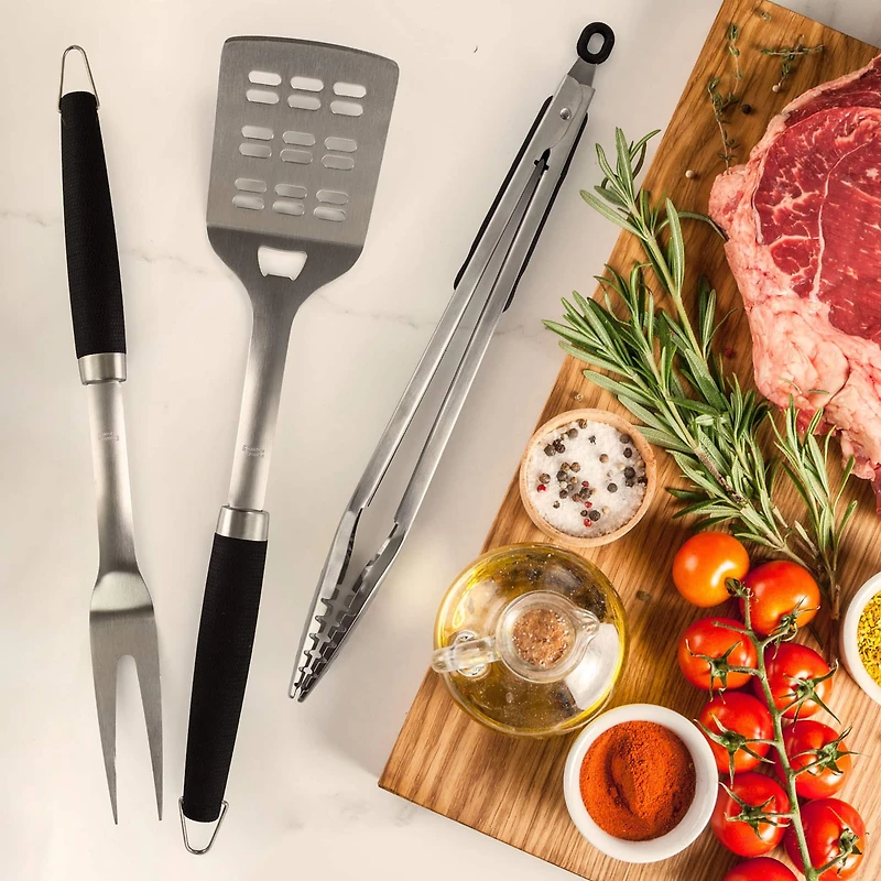 Gibson Home® Silver & Black Sawyer 3 Piece Stainless Steel BBQ Tool Set