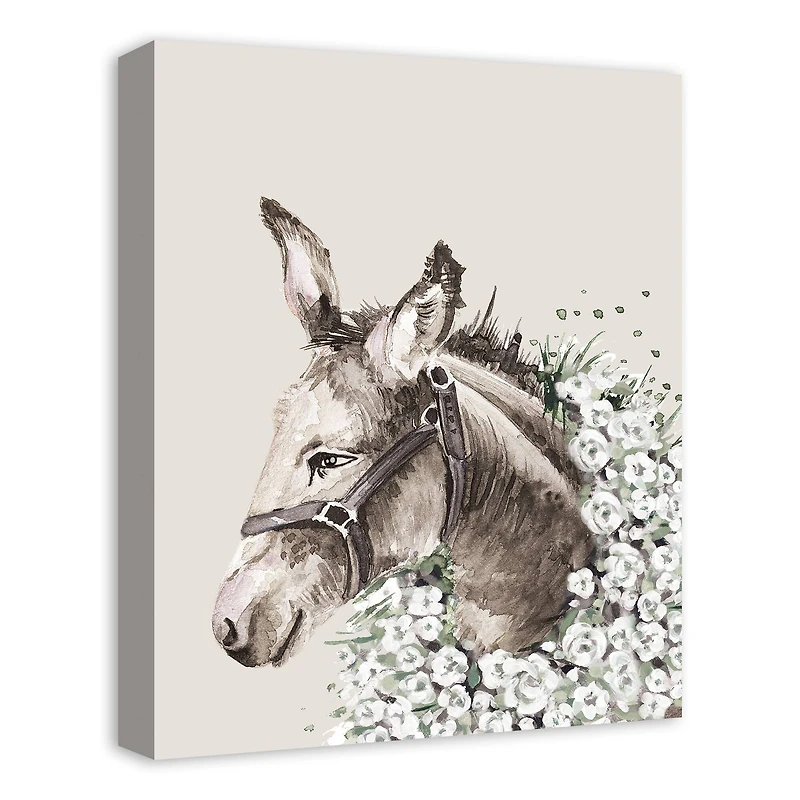 Sweet Floral Donkey 16" x 20" Canvas Wall Art