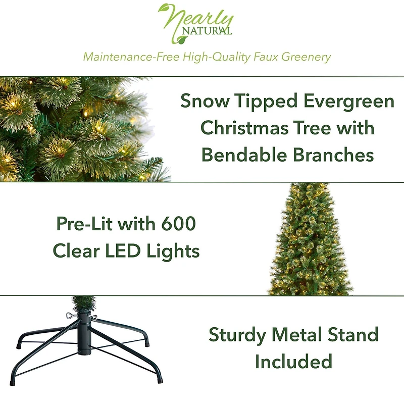 8ft. Pre-Lit Wisconsin Snow Tip Pine Artificial Christmas Tree, Clear LED Lights