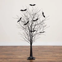 5ft. Pre-Lit Artificial Halloween Black Twig Tree with Bats and 50 Warm White LED Lights