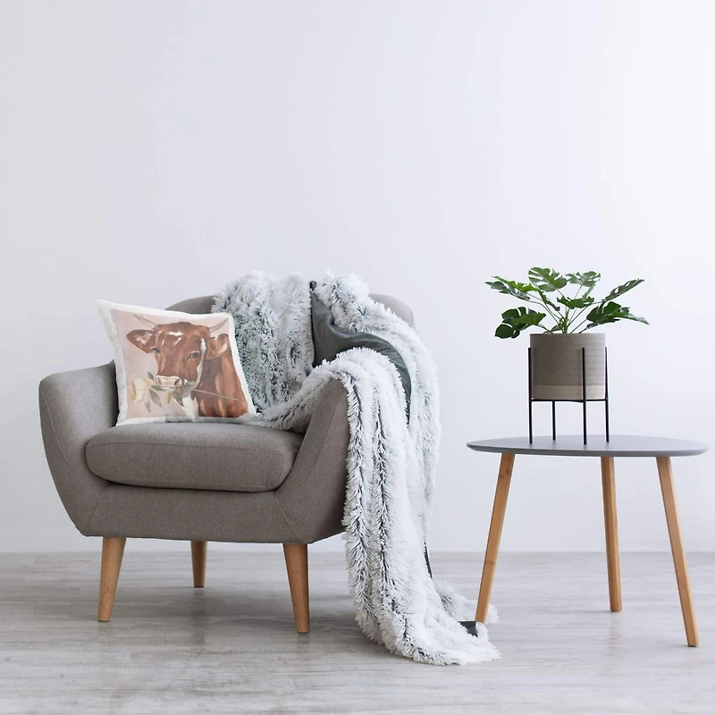 Stupell Industries Romantic Bull Cattle White Rose over Pink Throw Pillow 18" x 18"