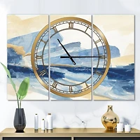 Designart Metallic Gold Indigo Modern 3 Panel Wall Clock