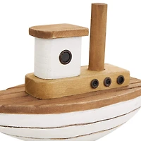 Brown & White Handmade Wood Boat Sculpture Set