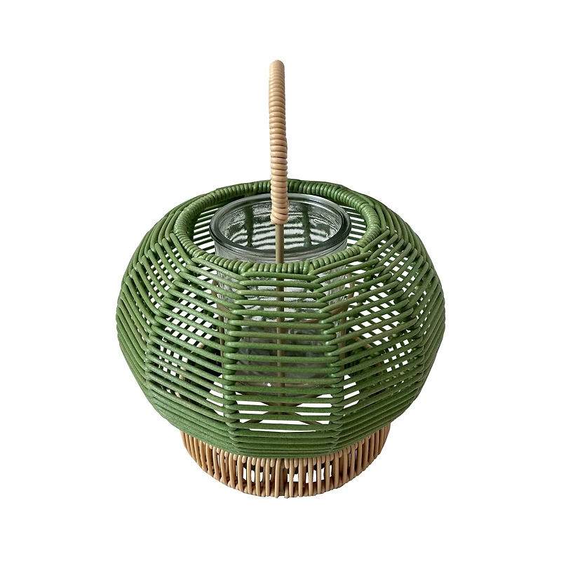 9" Faux Rattan & Glass Lantern Votive Holder by Ashland