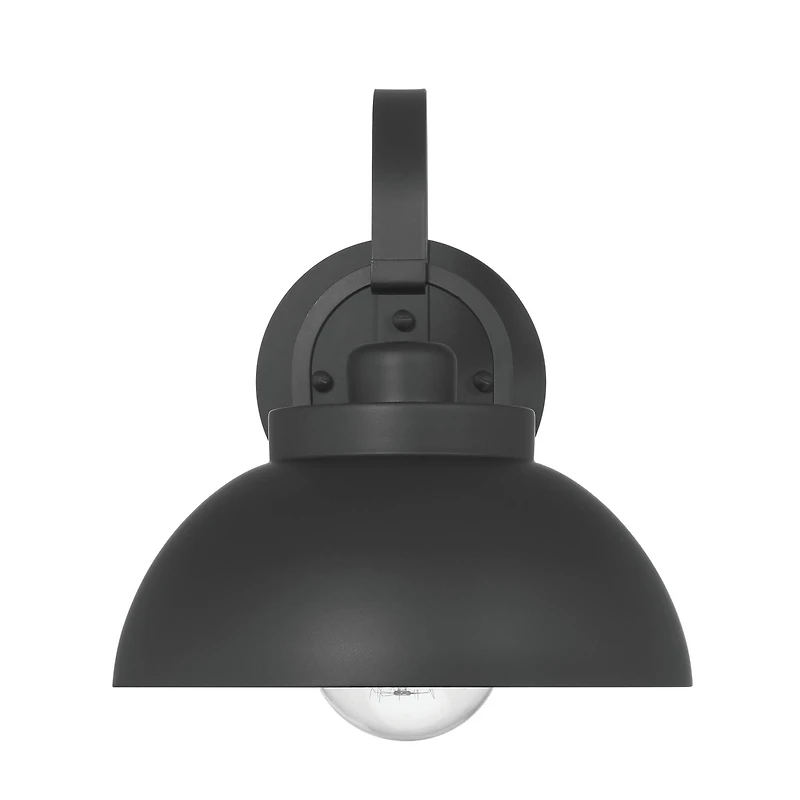 Hello Honey® Easton Matte Black Modern Farmhouse Metal Shade & Exposed Bulb Wall Mounted Outdoor Light