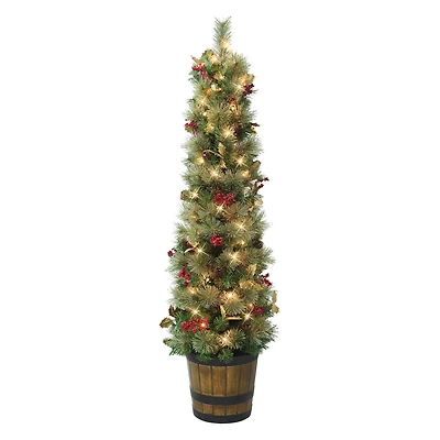 5ft. Pre-Lit Potted Glitter Artificial Tree, Clear Lights