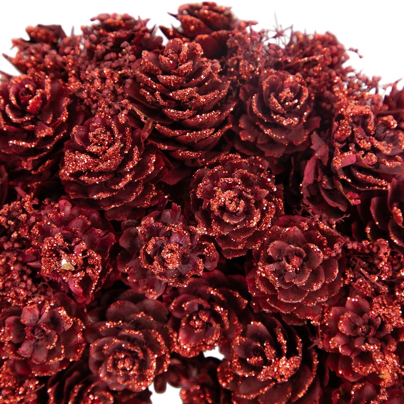 14" Red Valentine's Day Wooden Pinecone Rose Heart Wreath