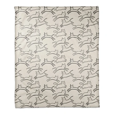 Leaping Cat Pattern I 50" x 60" Coral Fleece Blanket