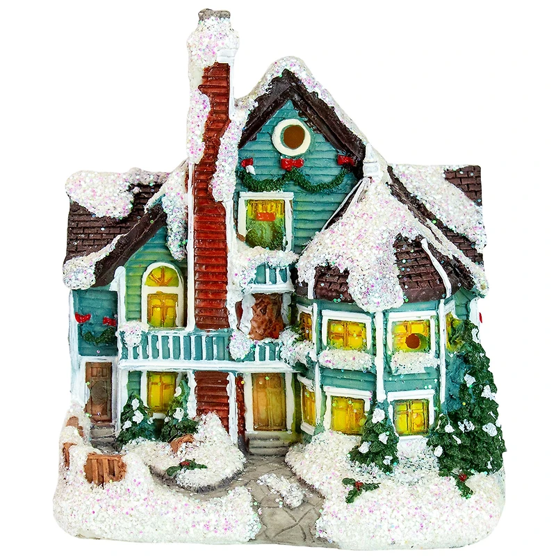 LED Lighted Snowy House Christmas Village Decoration - 5.5" - Green