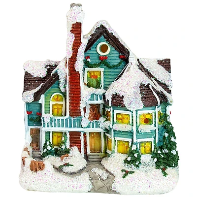 LED Lighted Snowy House Christmas Village Decoration - 5.5" - Green