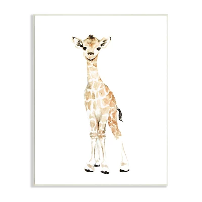 Stupell Industries Baby Giraffe Watercolor Portrait Children's Nursery Safari Animal Wall Plaque
