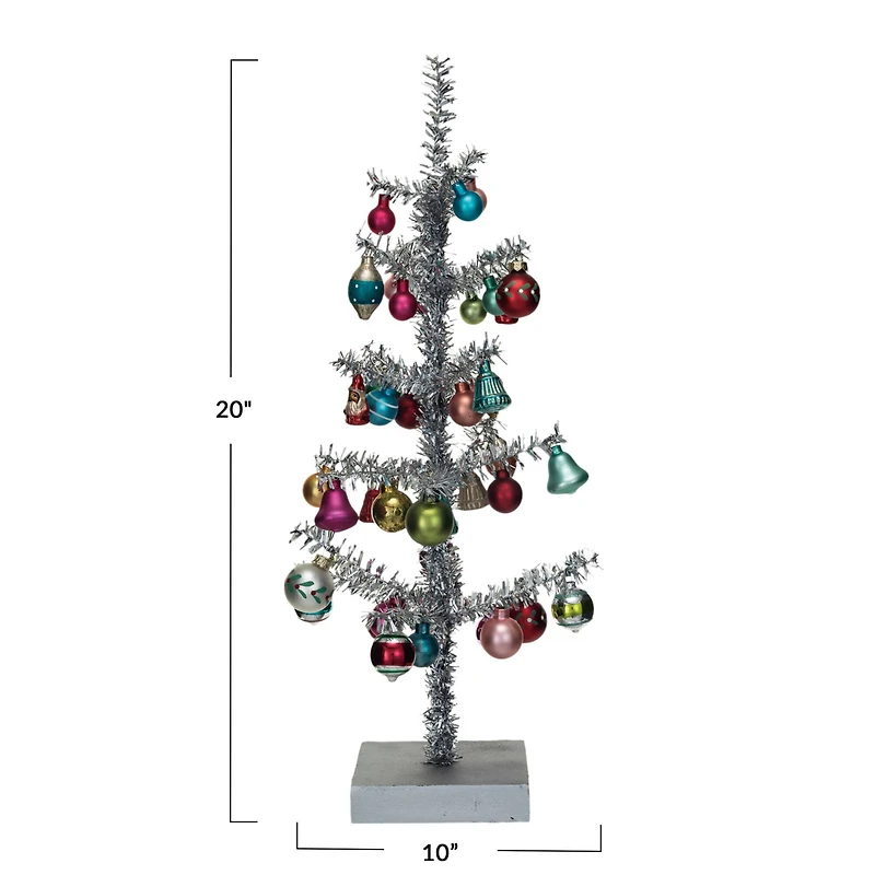 Hello Honey® 20" Silver Tinsel Tree with Glass Ornaments & Wood Base