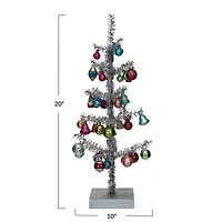 Hello Honey® 20" Silver Tinsel Tree with Glass Ornaments & Wood Base