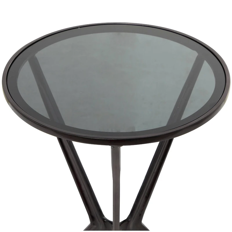 Black Aluminum Hourglass Shaped Stand Accent Table with Clear Glass Top 16" x 16" x 24"