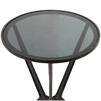 Black Aluminum Hourglass Shaped Stand Accent Table with Clear Glass Top 16" x 16" x 24"