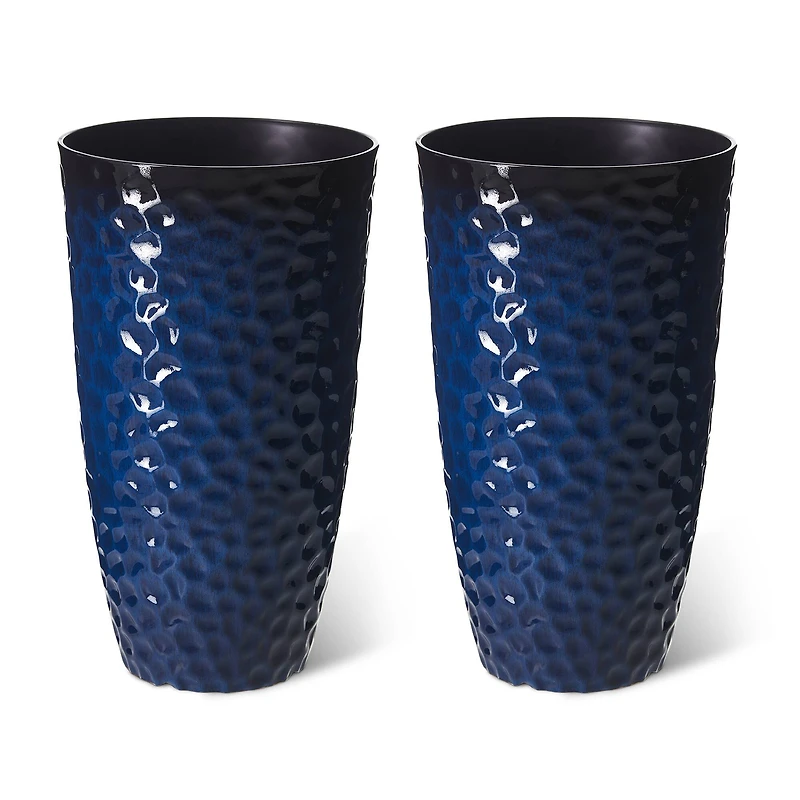 Glitzhome® 23.75" Eco-Friendly Honeycomb Textured Cobalt Blue Tall Plastic Planters, 2ct.