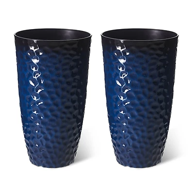 Glitzhome® 23.75" Eco-Friendly Honeycomb Textured Cobalt Blue Tall Plastic Planters, 2ct.
