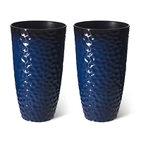 Glitzhome® 23.75" Eco-Friendly Honeycomb Textured Cobalt Blue Tall Plastic Planters, 2ct.