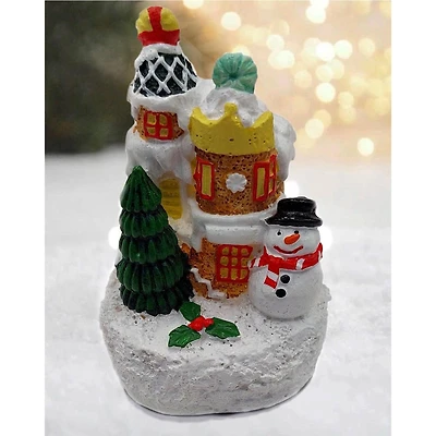 Wizardi 2.95" Christmas Festive Village House with Snowman