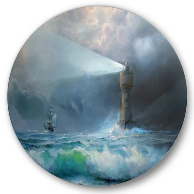 Designart - Lighthouse Shining Light During Stormy Night II