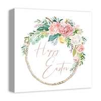 Happy Easter Floral Wreath 16" x 16" Canvas Wall Art