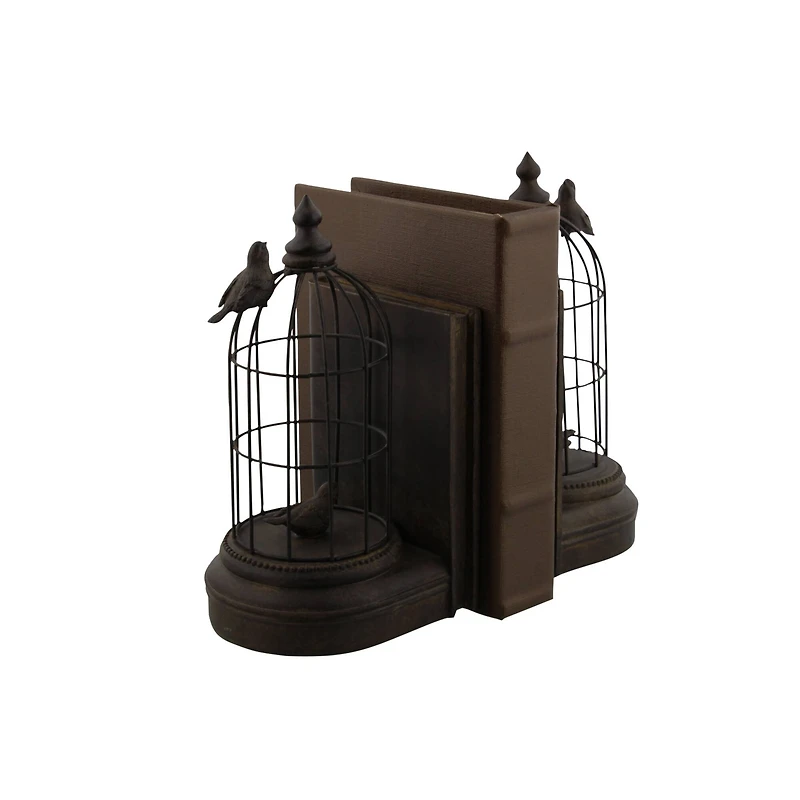 Black Metal Farmhouse Birdcage Bookends Set