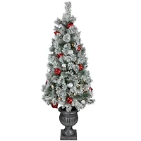 5ft. Pre-Lit Snowy Bristle Pine Artificial Christmas Tree in Silver Urn, Clear Lights