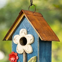 Glitzhome® 10.25" Retro Blue Distressed Flower Birdhouse