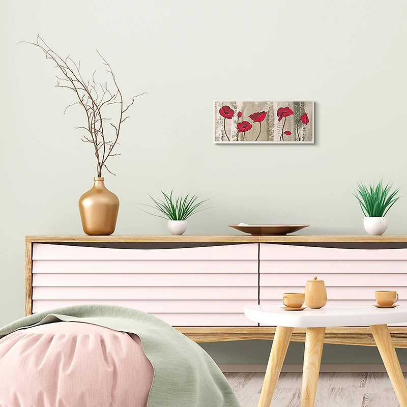 Stupell Industries Red Poppies Blooming Rustic Distressed Wood Grain Wood Wall Plaque