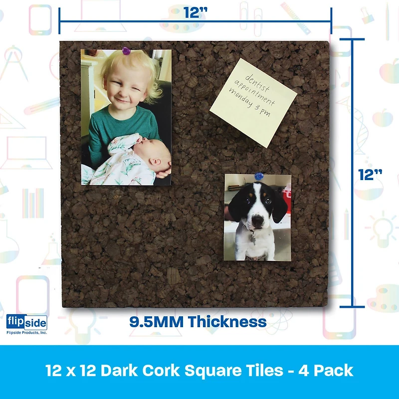 Flipside Products 12" x 12" Dark Cork Tiles, 2ct.
