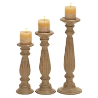 Brown Mango Wood Traditional Candle Holder Set