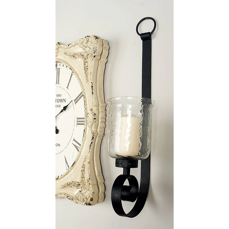 Black Iron Traditional Candle Wall Sconce, 31" x 9" x 7"