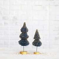 Hello Honey® 8" Blue Sisal Bottle Brush Tree with Gold Glitter & Wood Base
