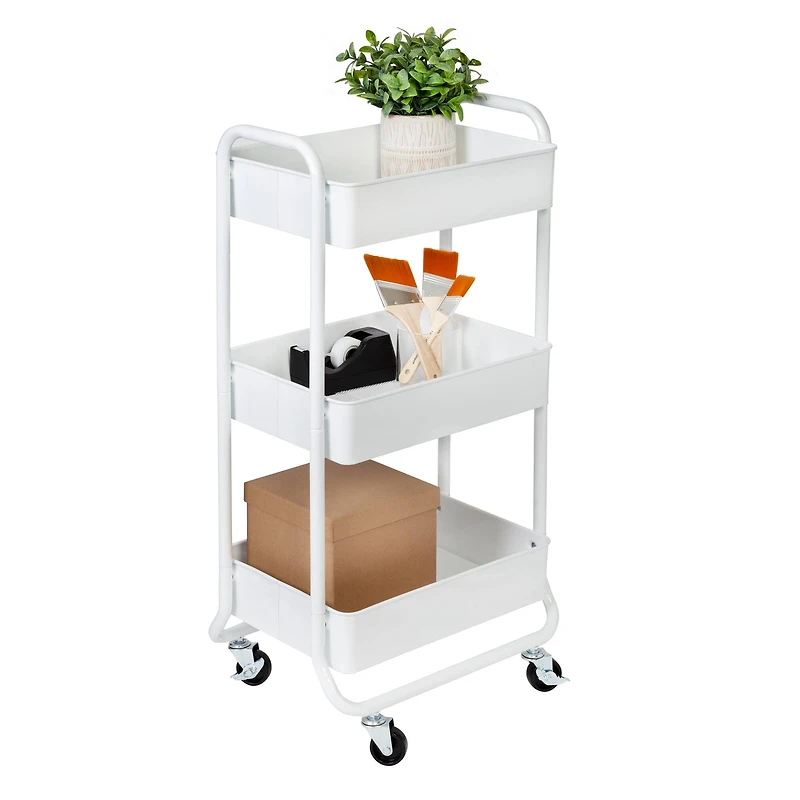 Honey Can Do White 3-Tier Metal Rolling Cart